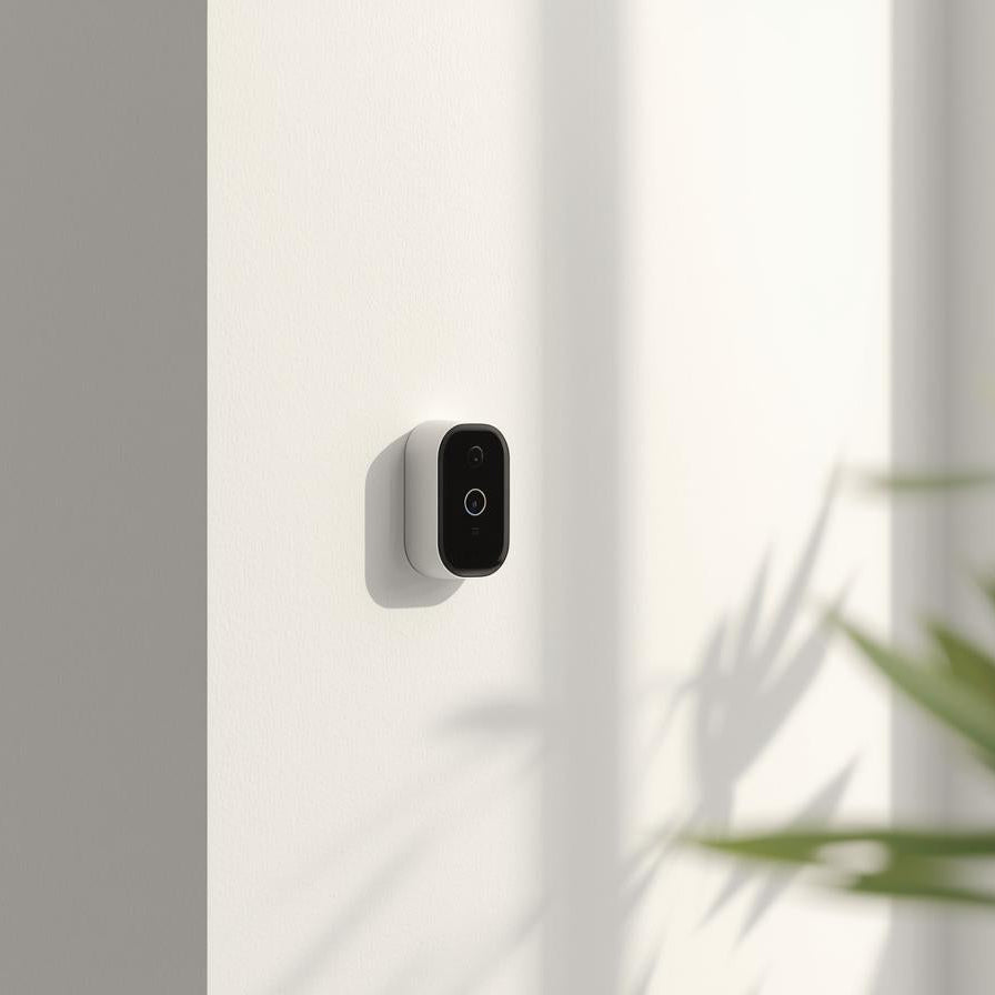 Smart home device on a white wall with a plant in the foreground